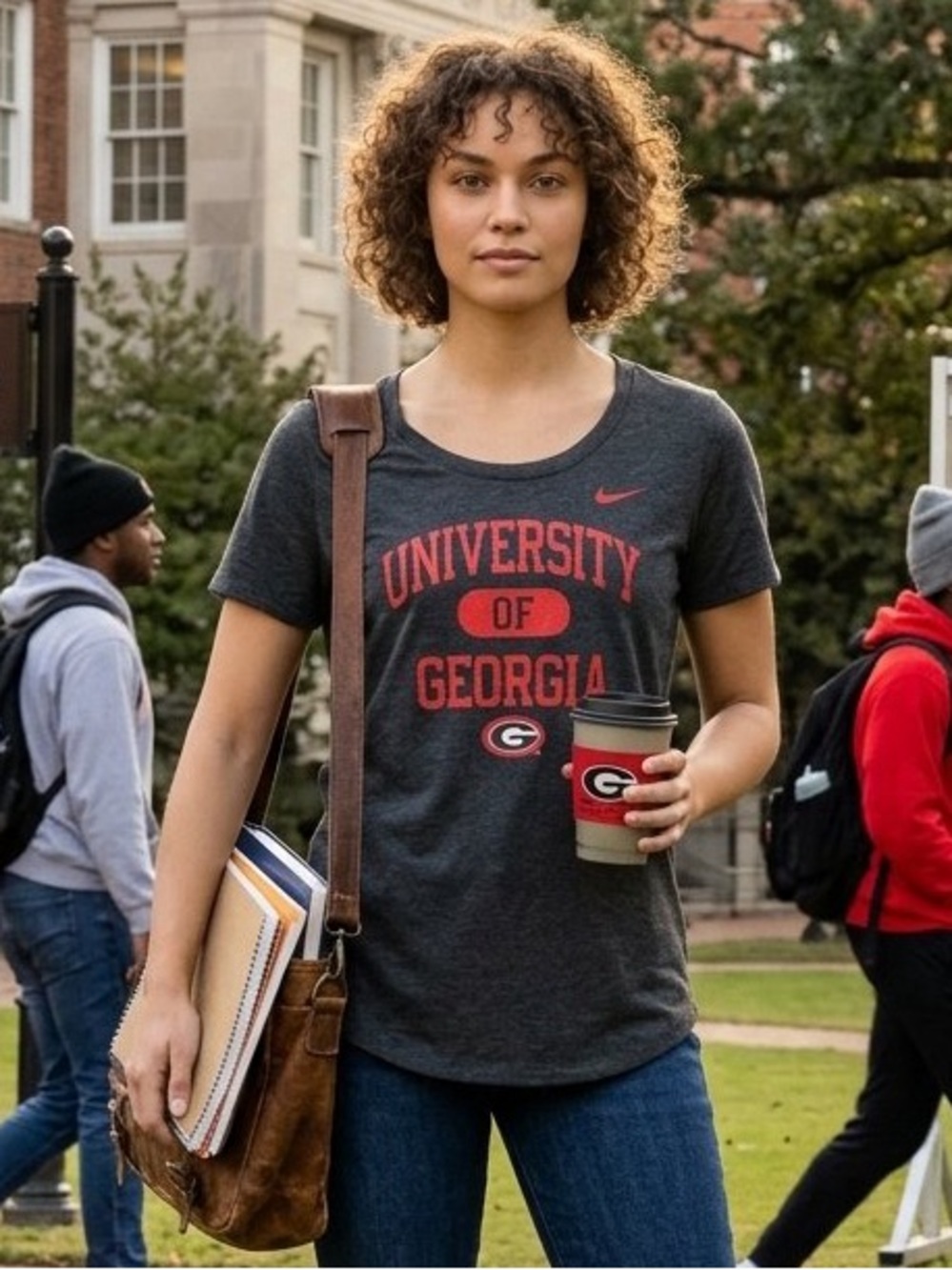 Nike Women's Dark Gray University of Georgia Tee with Red Logo